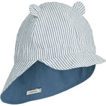 Liewood Chapeau de soleil réversible en seersucker pour enfants avec oreilles - Y/D Stripe Blue Wave / Crème De La Crème