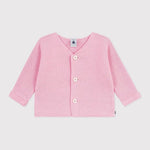 Petit Bateau | Gilet rose en coton tricoté en point de côtes pour bébé