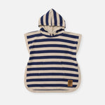 Cloby Poncho UV rayé bleu marine/beige sable – UPF 50+ 1-3 ans