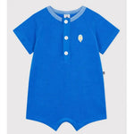 Petit Bateau Barboteuse courte en coton uni pour bébé - Bleu