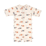 Maillot de bain enfant décontracté à manches courtes, protection UV - beige à imprimé chiots