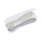 Béaba Lot de 2 cuillères en silicone Easy-Grip 1er âge + boîte de rangement Natural