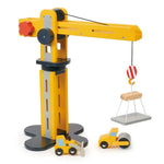 Mentari Set de jeu grue avec 2 véhicules de chantier en bois