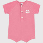 Petit Bateau Combinaison courte pour bébé en éponge de coton uni à manches courtes - rose vif