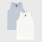 Petit Bateau Lot de 2 débardeurs sans manches pour garçon - rayé blanc/bleu clair & blanc