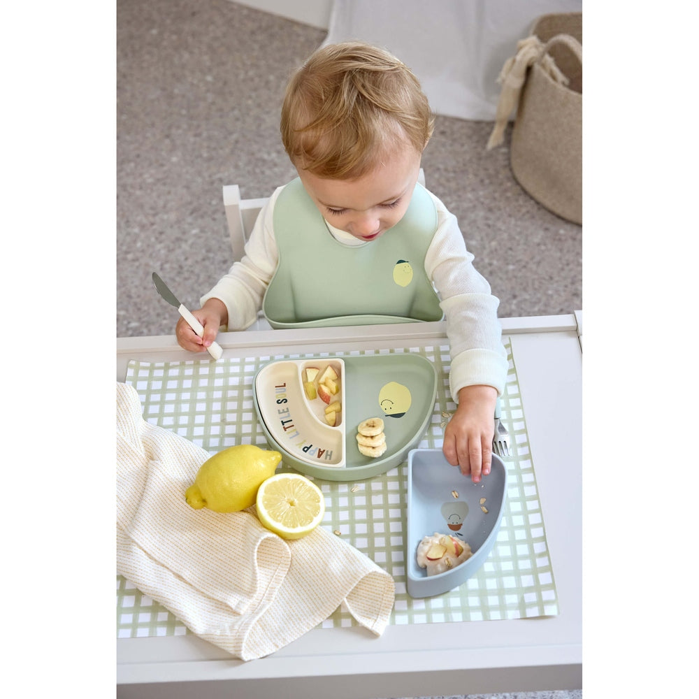LÄSSIG Service de vaisselle en silicone compartimenté – service de vaisselle pour enfants en forme d’arc-en-ciel Happy Fruits Lemon