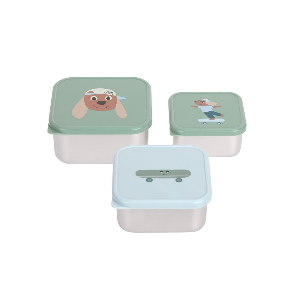Lässig Set de boîtes à snacks en acier inoxydable 3 pièces - Tiny Team Chien