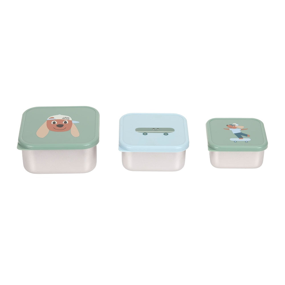 Lässig Boîte à goûter inoxydable, set 3 pièces - Tiny Team Chien