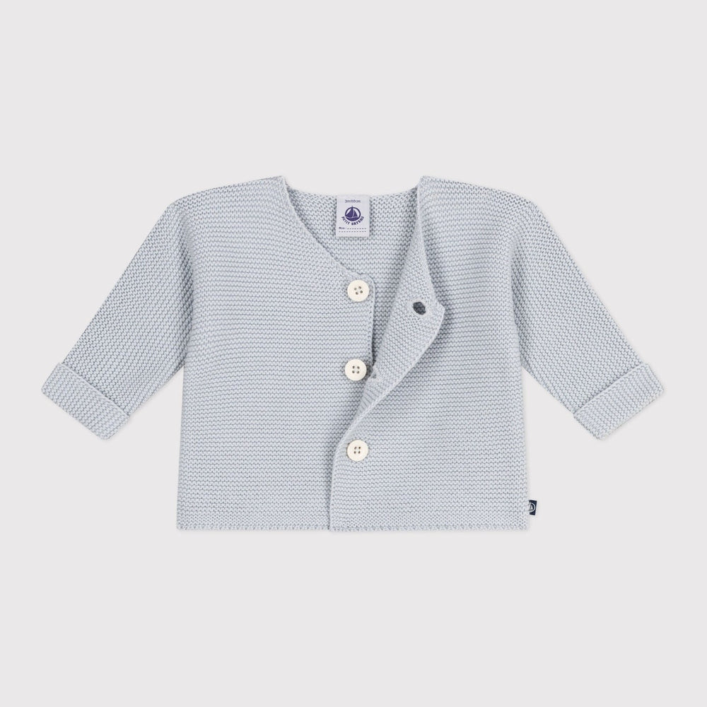 Petit Bateau Gilet en coton tricoté en point côtelé pour bébés - bleu clair