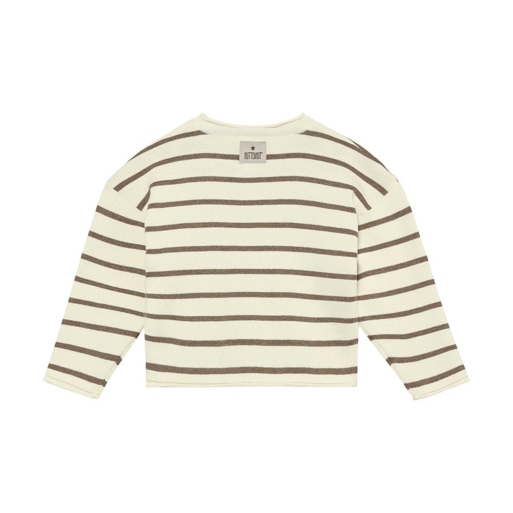 txt
Huttelihut Pull tricoté à rayures – Pull confortable pour enfant – Marron