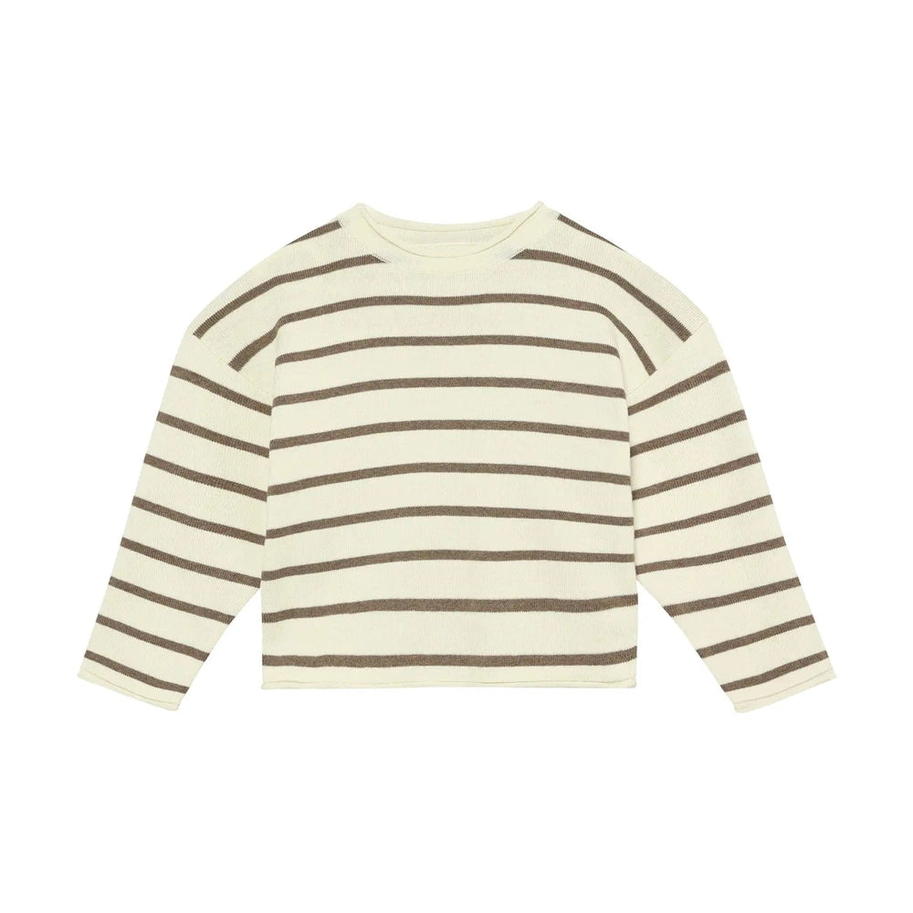 Pull tricoté Huttelihut à rayures – pull confortable pour enfant – marron