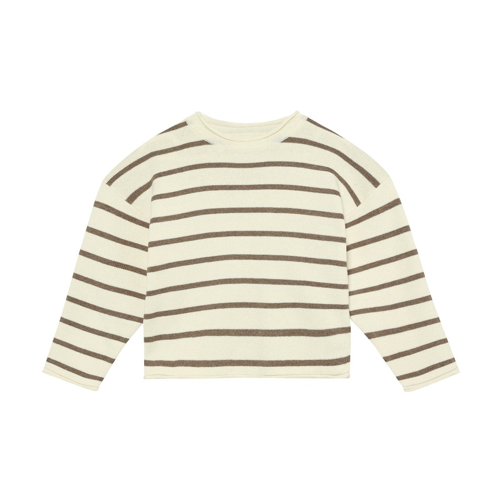Huttelihut Pull en maille à rayures – Pull confortable pour enfant – Marron