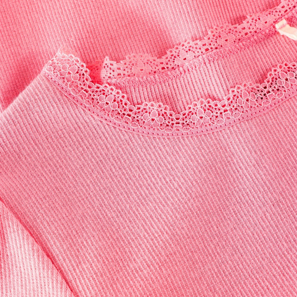 Huttelihut T-shirt côtelé à manches courtes – Doux & extensible – Rose