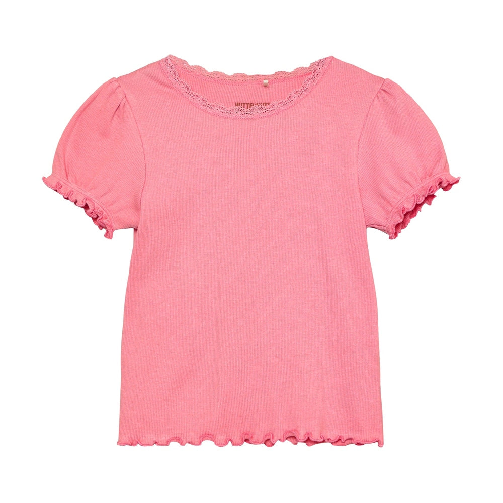 Huttelihut T-shirt Geribd à manches courtes – doux & extensible – rose