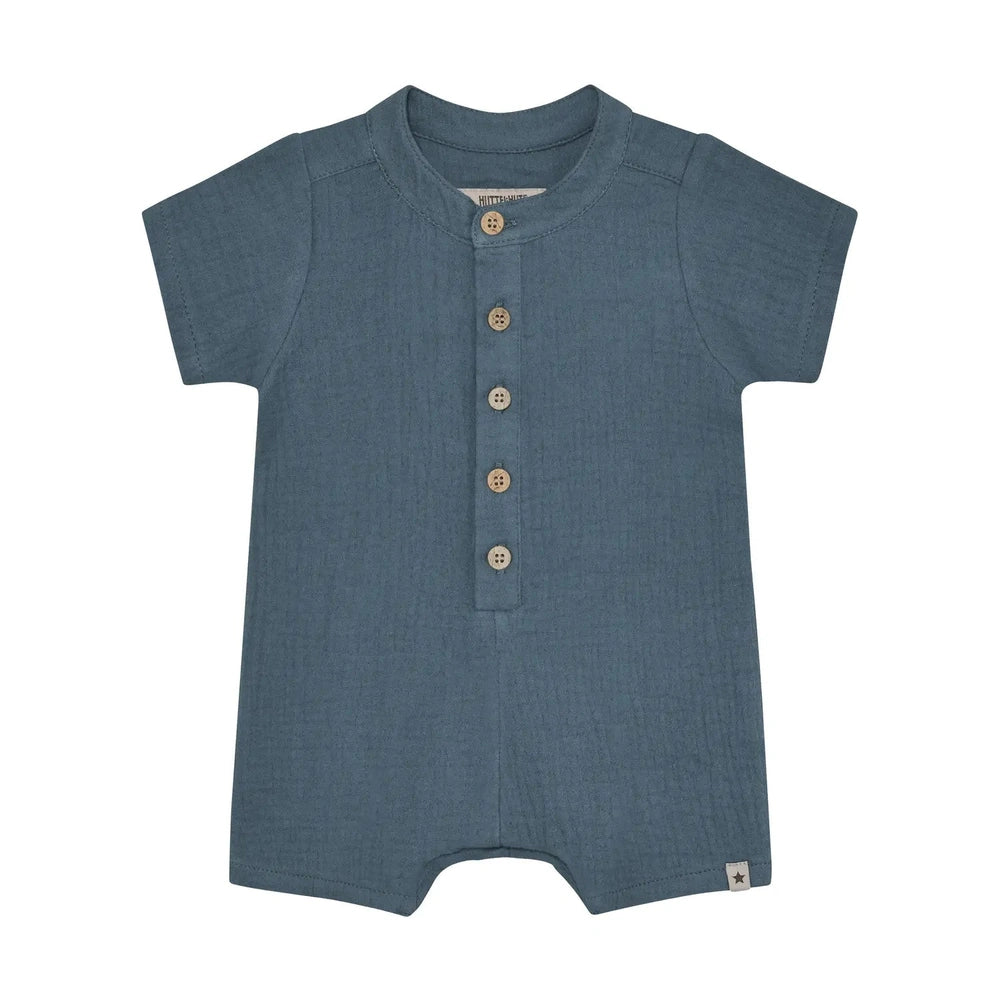 Huttelihut Combinaison en mousseline à manches courtes – combinaison bébé douce – bleu marine foncé
