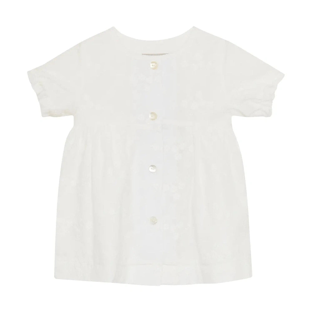 Huttelihut Robe brodée à manches courtes – élégante robe pour enfant – Blanc