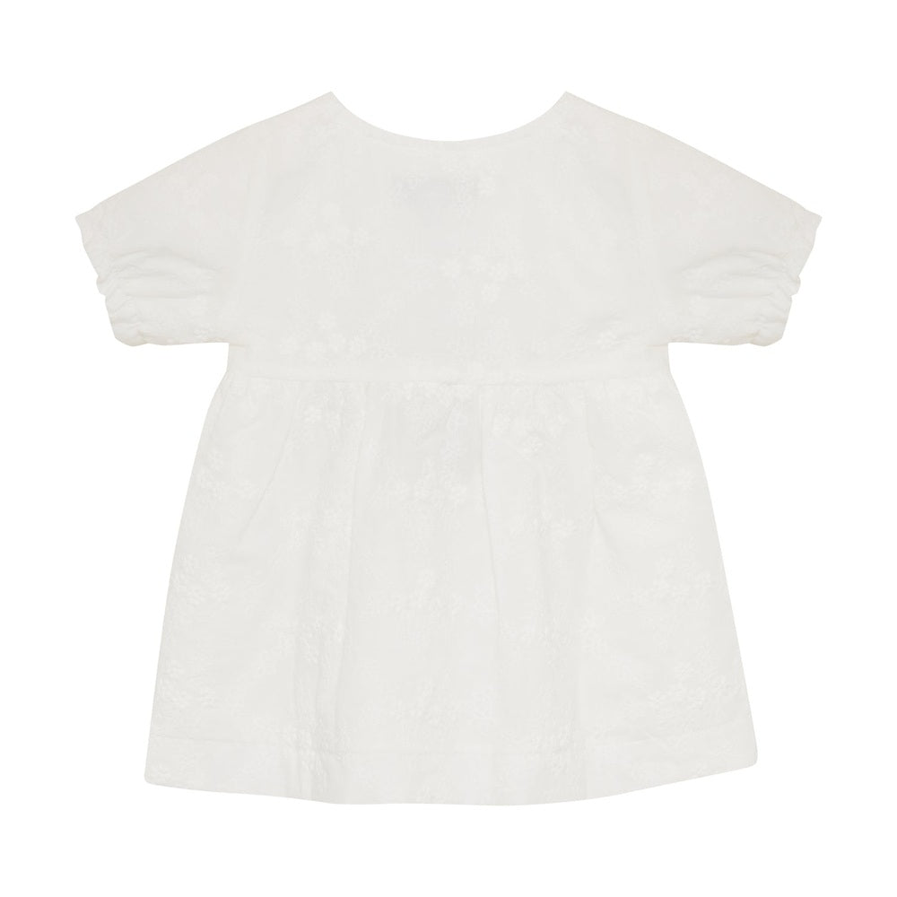 Huttelihut Robe brodée à manches courtes – élégante robe pour enfant – blanche