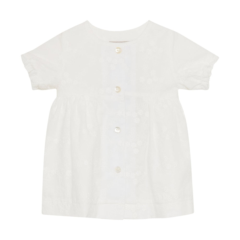 Huttelihut Robe brodée à manches courtes – élégante robe pour enfant – White