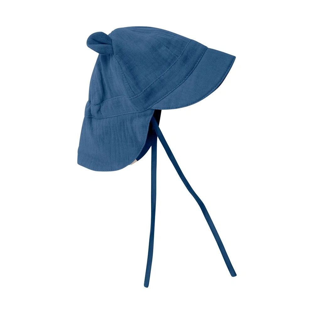 Huttelihut Chapeau d’été en mousseline avec oreilles – chapeau léger pour bébé – bleu marine foncé