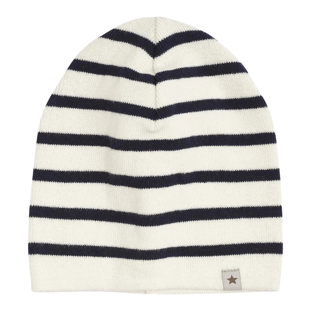 Huttelihut Bonnet tricoté à rayures – bleu marine foncé