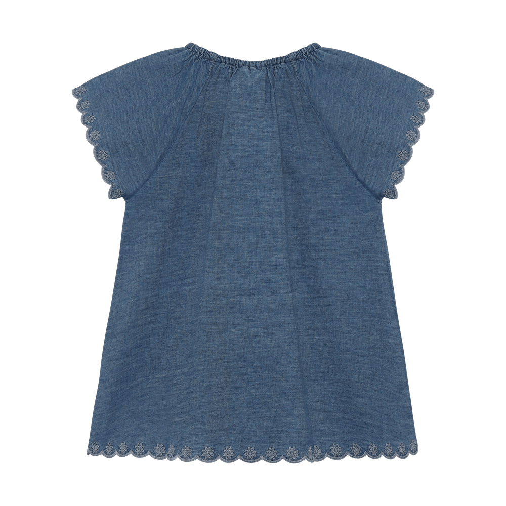 Minymo Blouse à manches courtes en chambray denim délavé