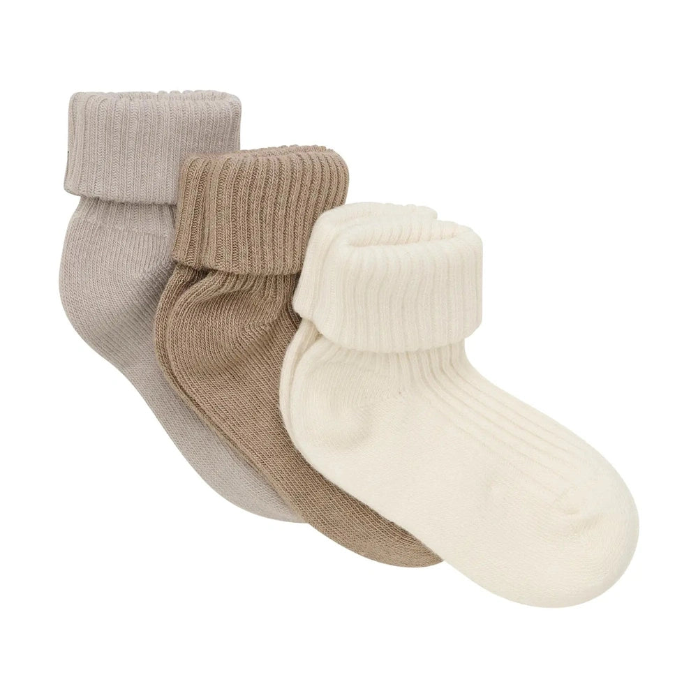 Minymo Chaussettes bébé côtelées, lot de 3, taupe clair
