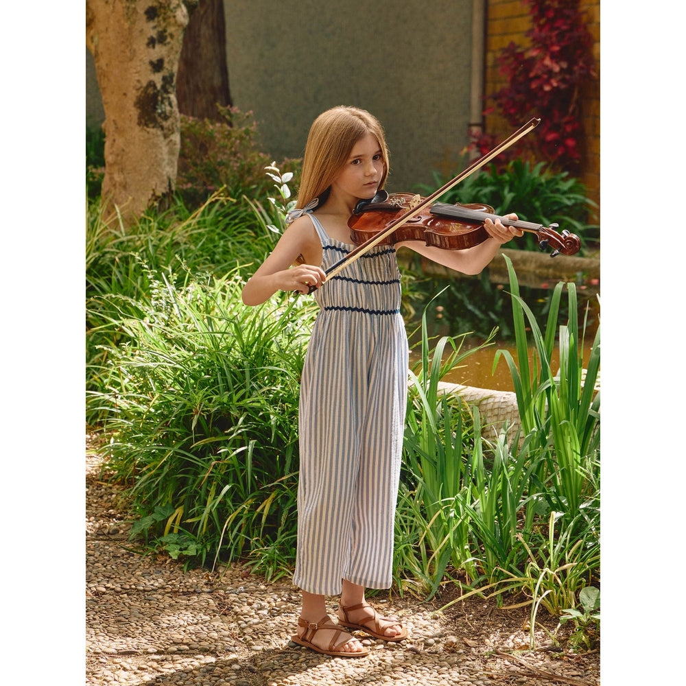 Laranjinha Salopette rayée en coton pour enfants - Bleu moyen