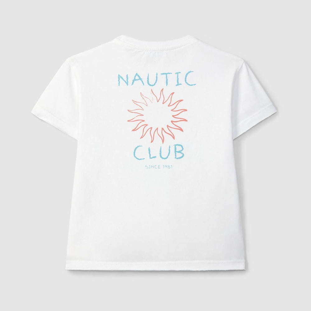 T-shirt en coton Laranjinha pour enfants « Nautic Club » - blanc cassé