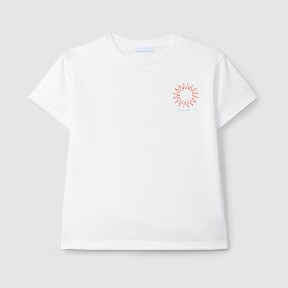 T-shirt en coton Laranjinha pour enfants "Nautic Club" - blanc cassé