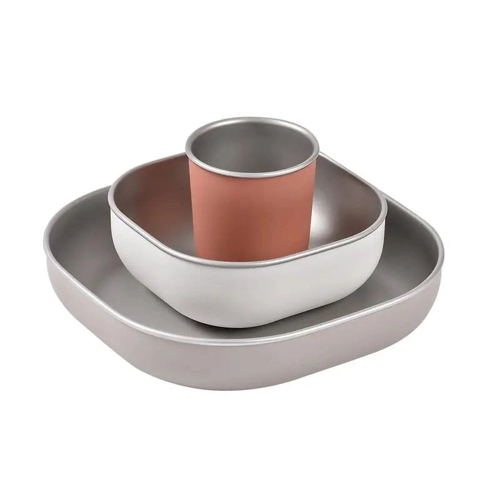 Béaba Set de repas en inox pour micro-ondes Terracotta