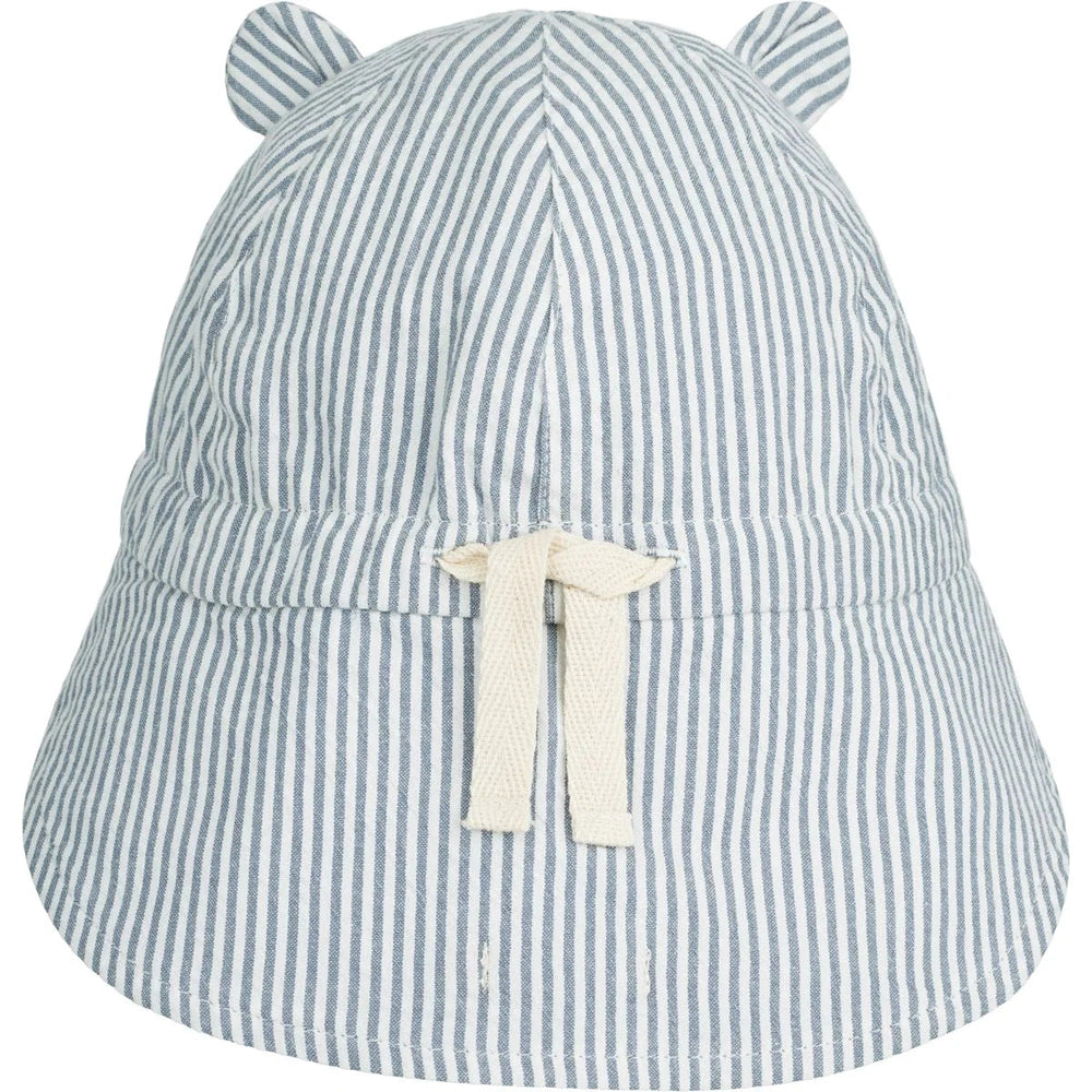 Liewood Gorm Chapeau de soleil réversible en seersucker pour enfants avec oreilles - Y/D Stripe Blue Wave / Crème De La Crème