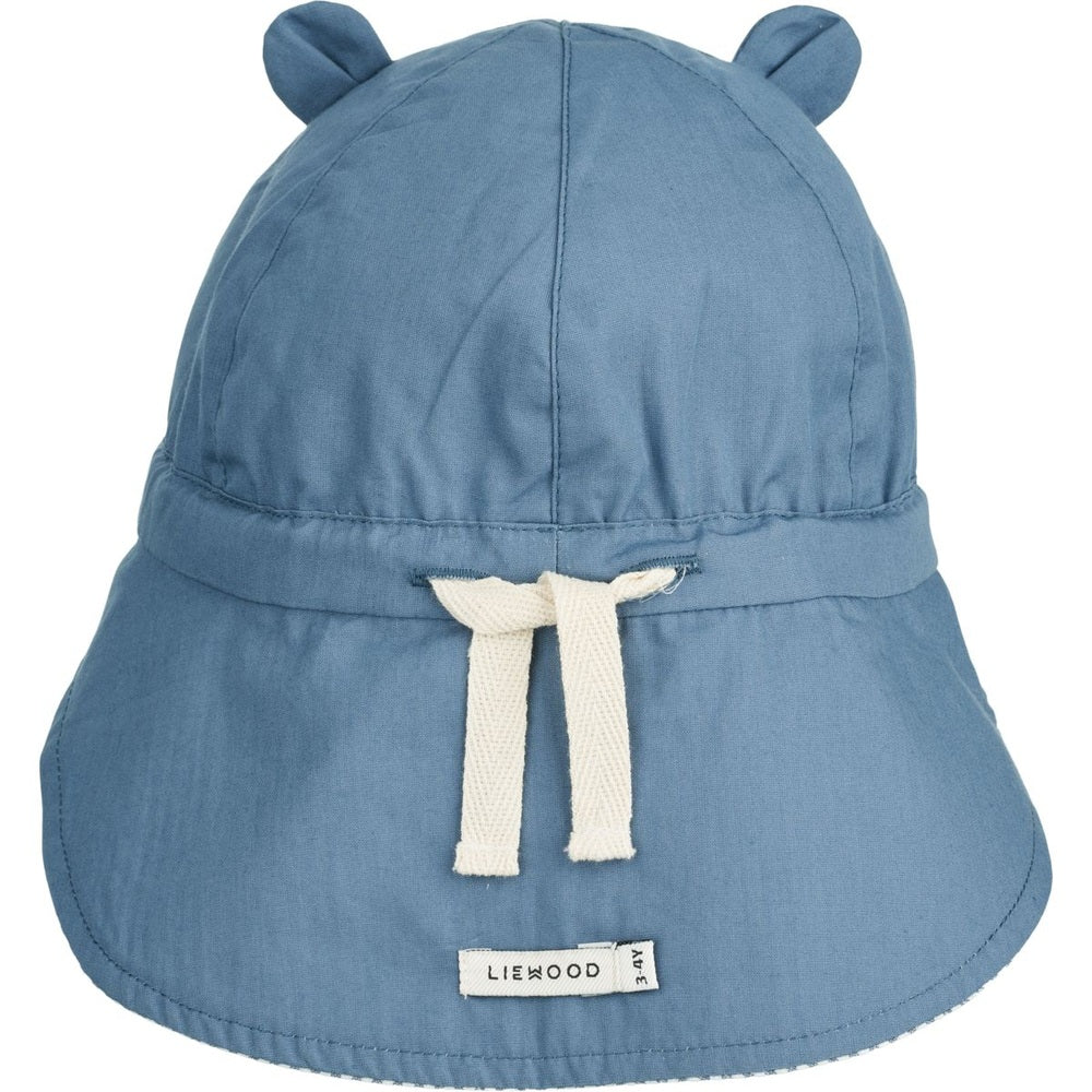 Chapeau de soleil réversible en seersucker Liewood Gorm pour enfant avec oreilles - Y/D Stripe Blue Wave / Crème De La Crème