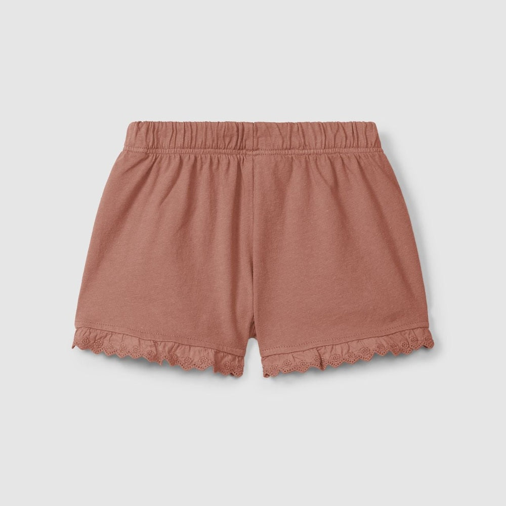 Short ajusté terracotta à volants