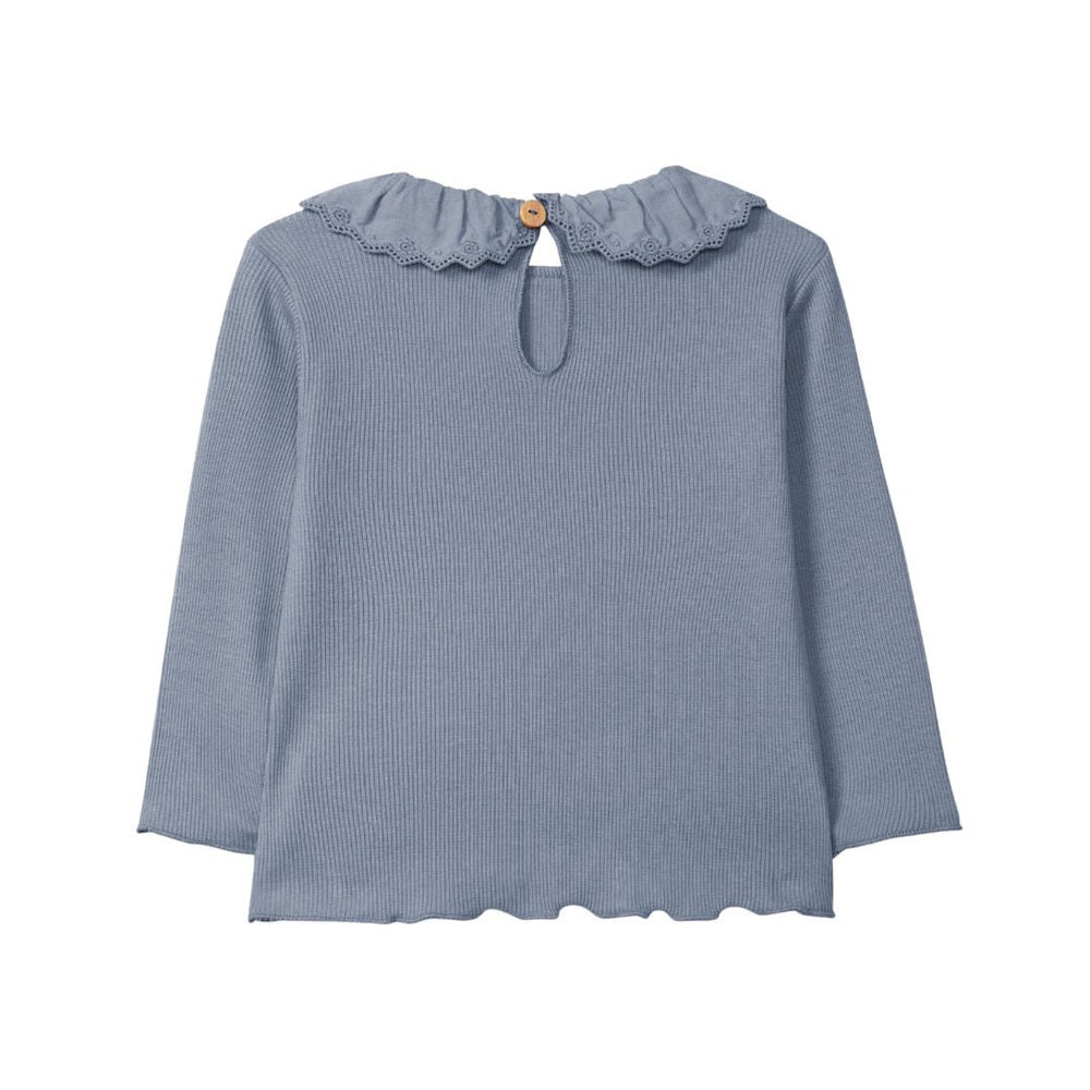 Haut manches longues en coton ajusté - Indigo