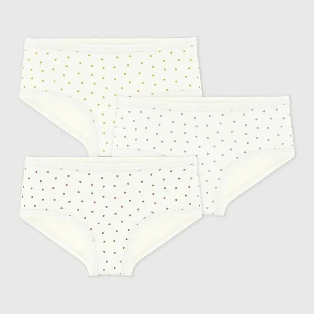 Petit Bateau | Lot de 3 culottes en coton taille haute à imprimé cœurs pour enfants