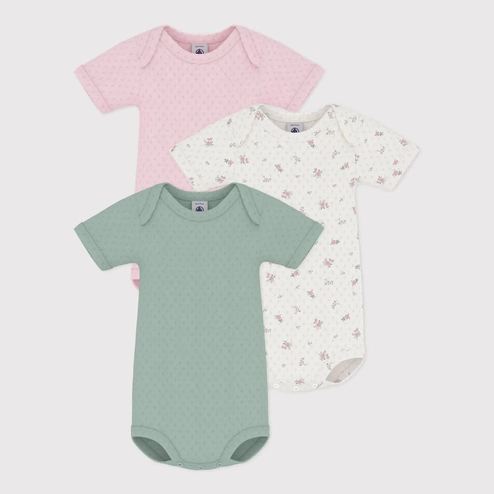 Petit Bateau | Ensemble de bodies en coton ajouré à manches courtes et imprimé fleuri