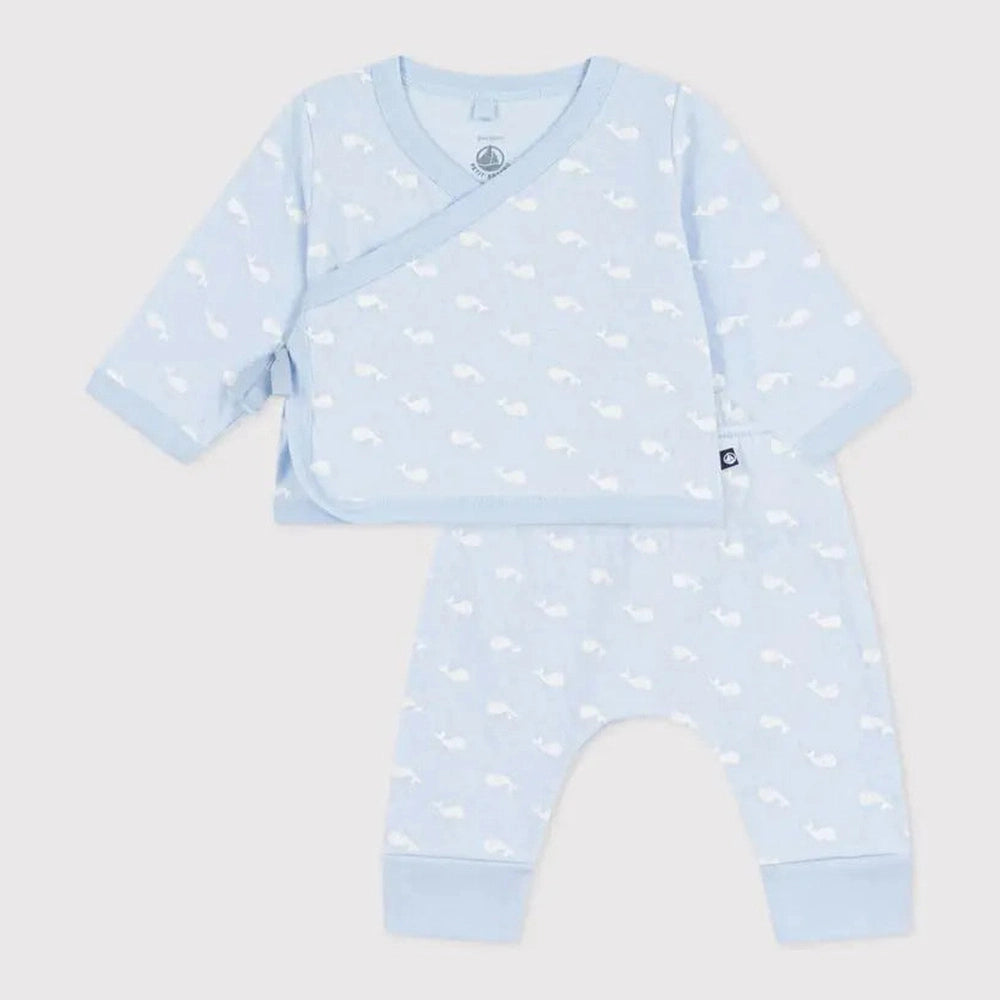 Petit Bateau | Ensemble bébé deux pièces long en coton à imprimé baleine