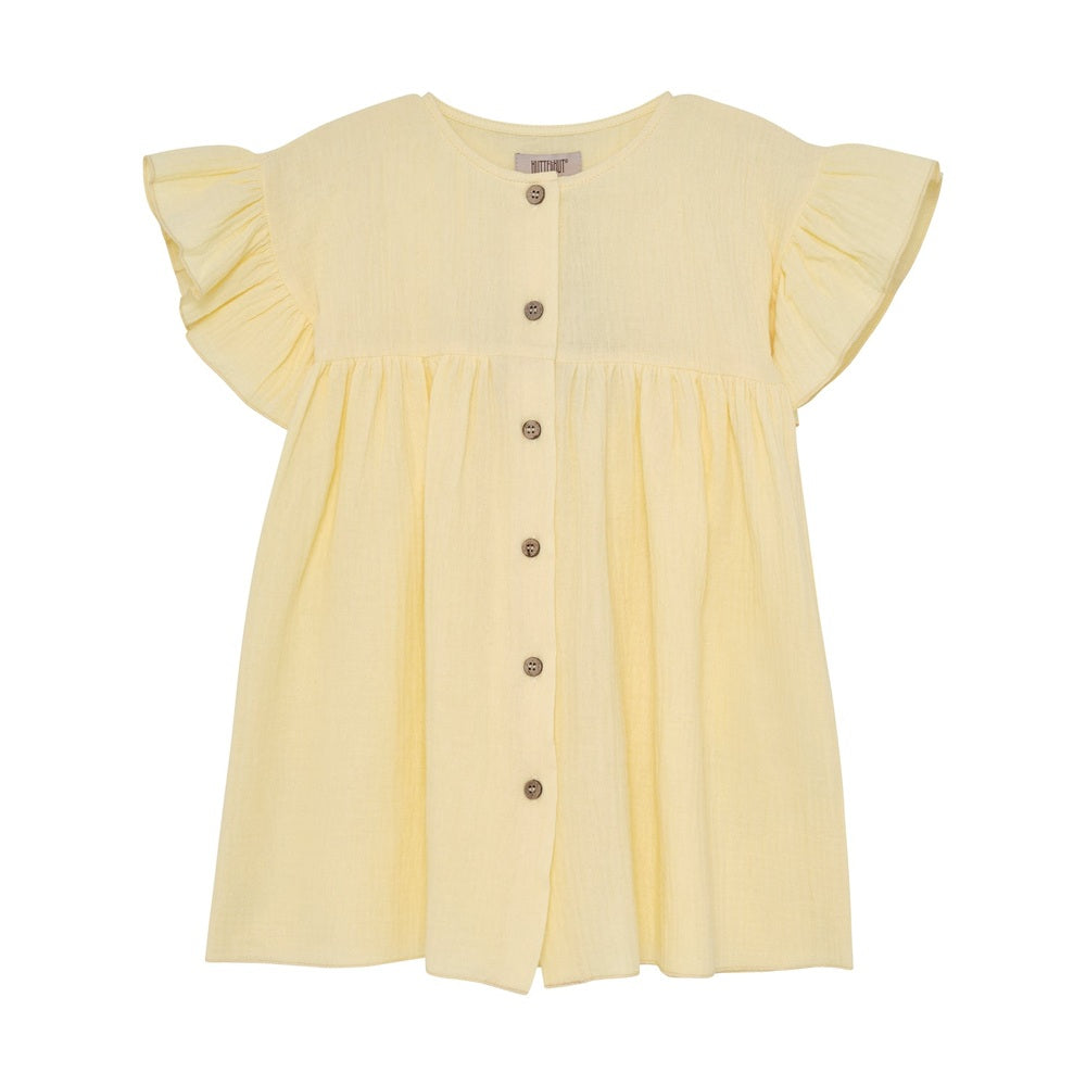 Huttelihut Robe en mousseline à manches courtes – robe légère pour enfant – sable