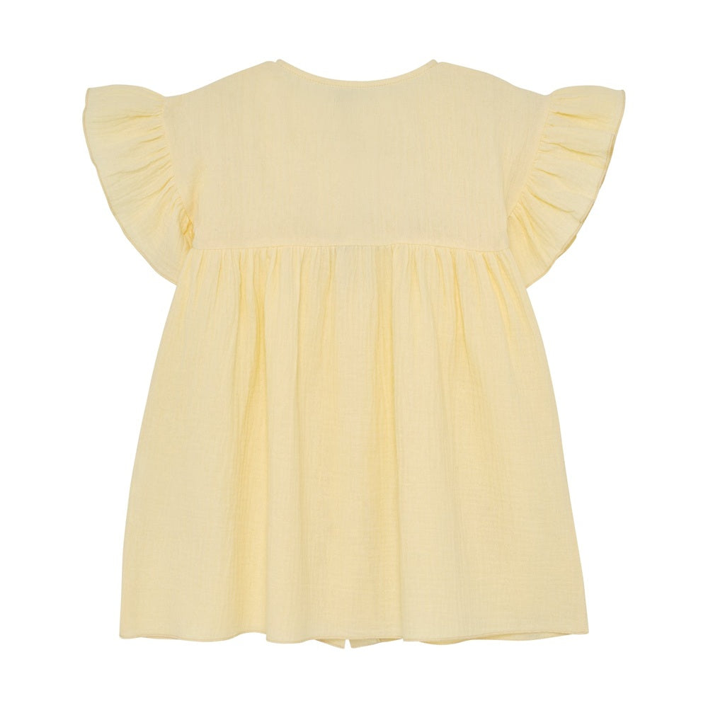 Huttelihut Robe en mousseline à manches courtes – robe légère pour enfant – sable