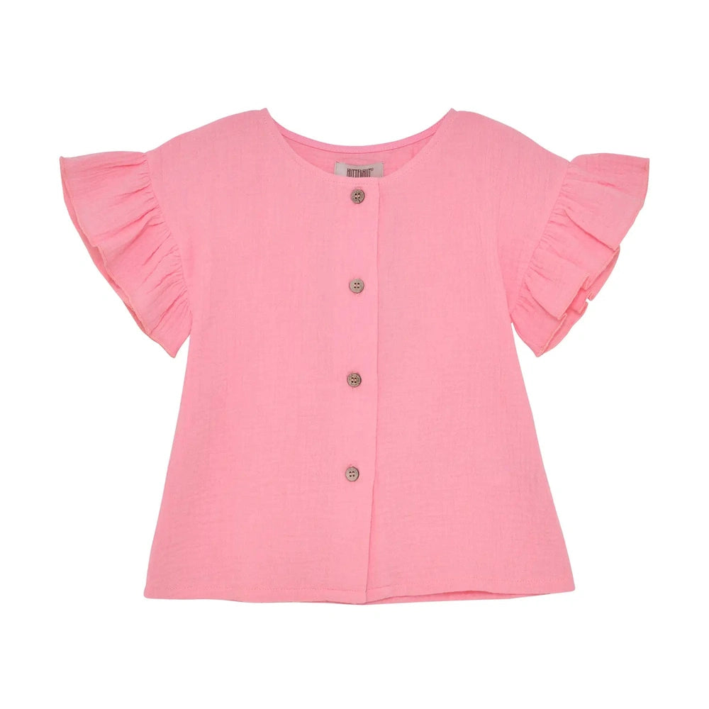 Huttelihut Blouse en mousseline à manches courtes – Légère et estivale – Rose