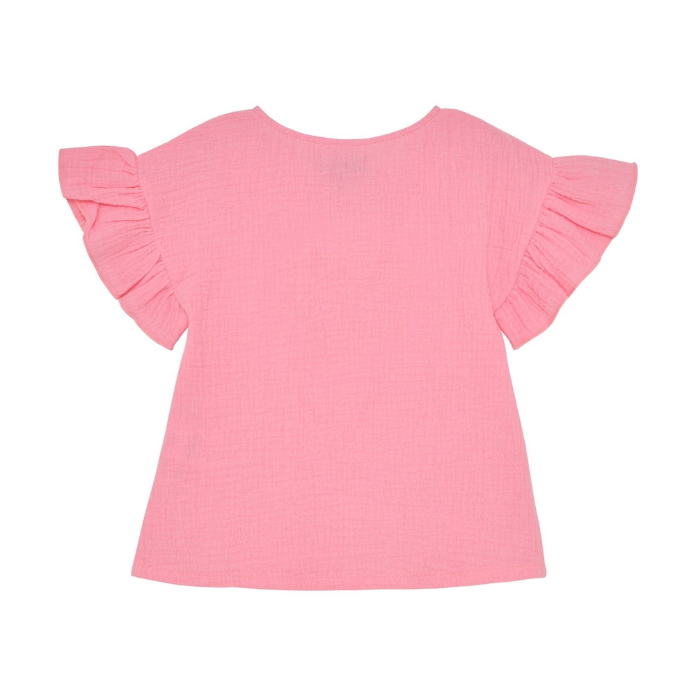 Huttelihut Blouse en mousseline à manches courtes – légère et estivale – rose