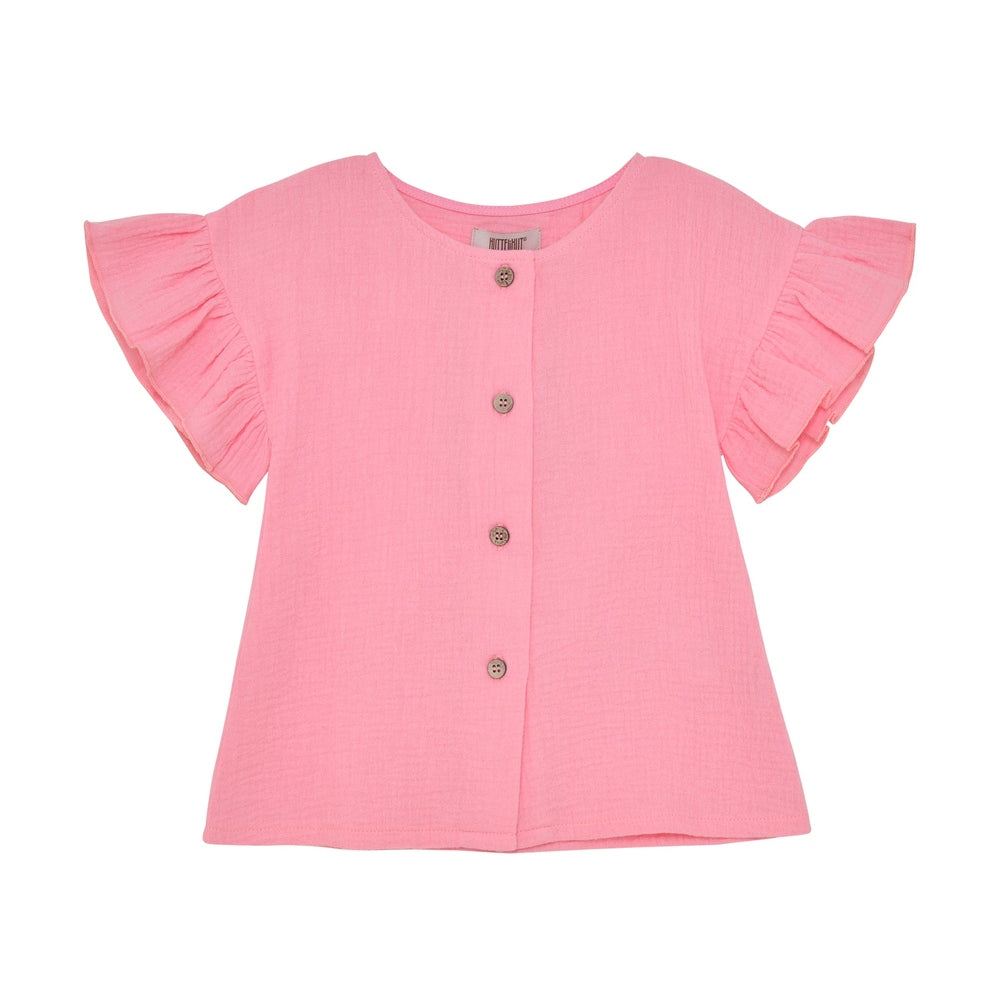 Huttelihut Blouse en mousseline à manches courtes – légère et estivale – rose