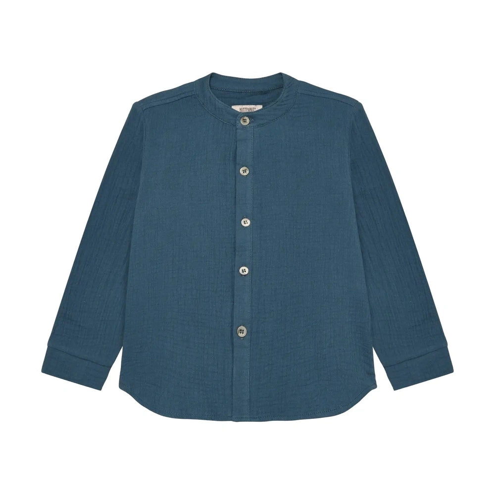 Huttelihut Chemise en mousseline à manches longues – Coton respirant – Bleu marine foncé