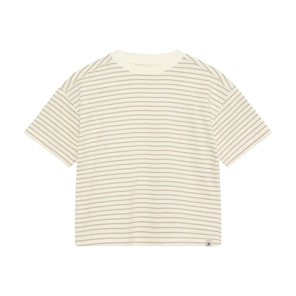 Huttelihut T-shirt rayé à manches courtes – doux et respirant – sable