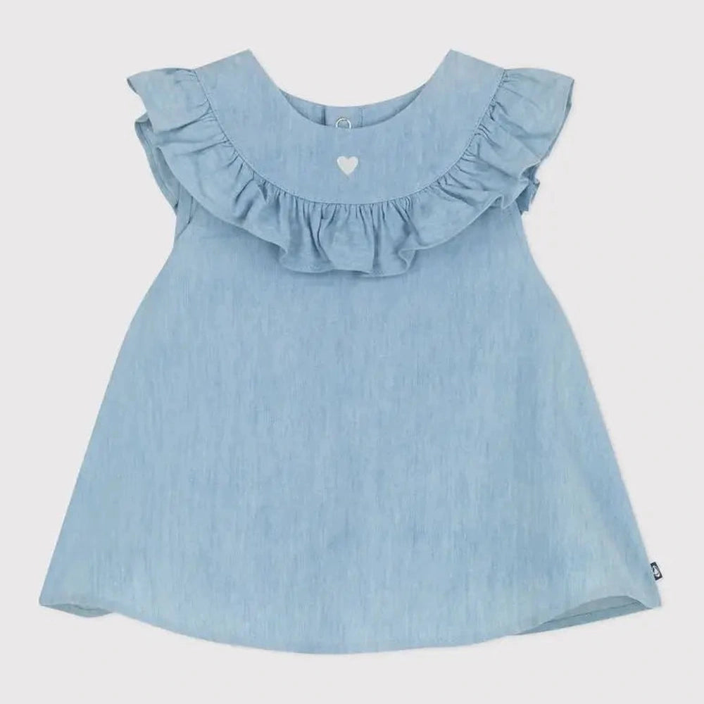 Petit Bateau | Blouse bébé sans manches en chambray brodé en coton