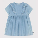 Petit Bateau | Robe bébé en coton à manches courtes et cœurs brodés en chambray