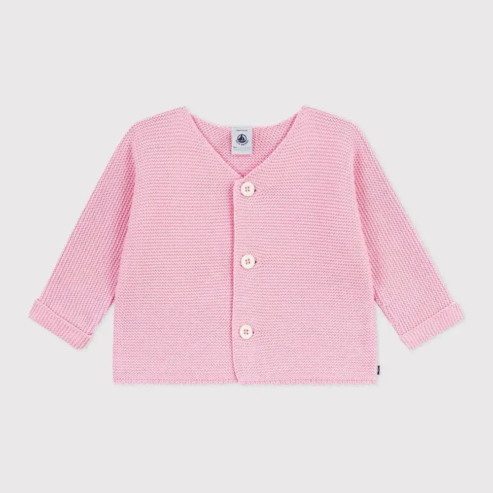 Petit Bateau | Gilet rose en coton tricoté en point de côtes pour bébé