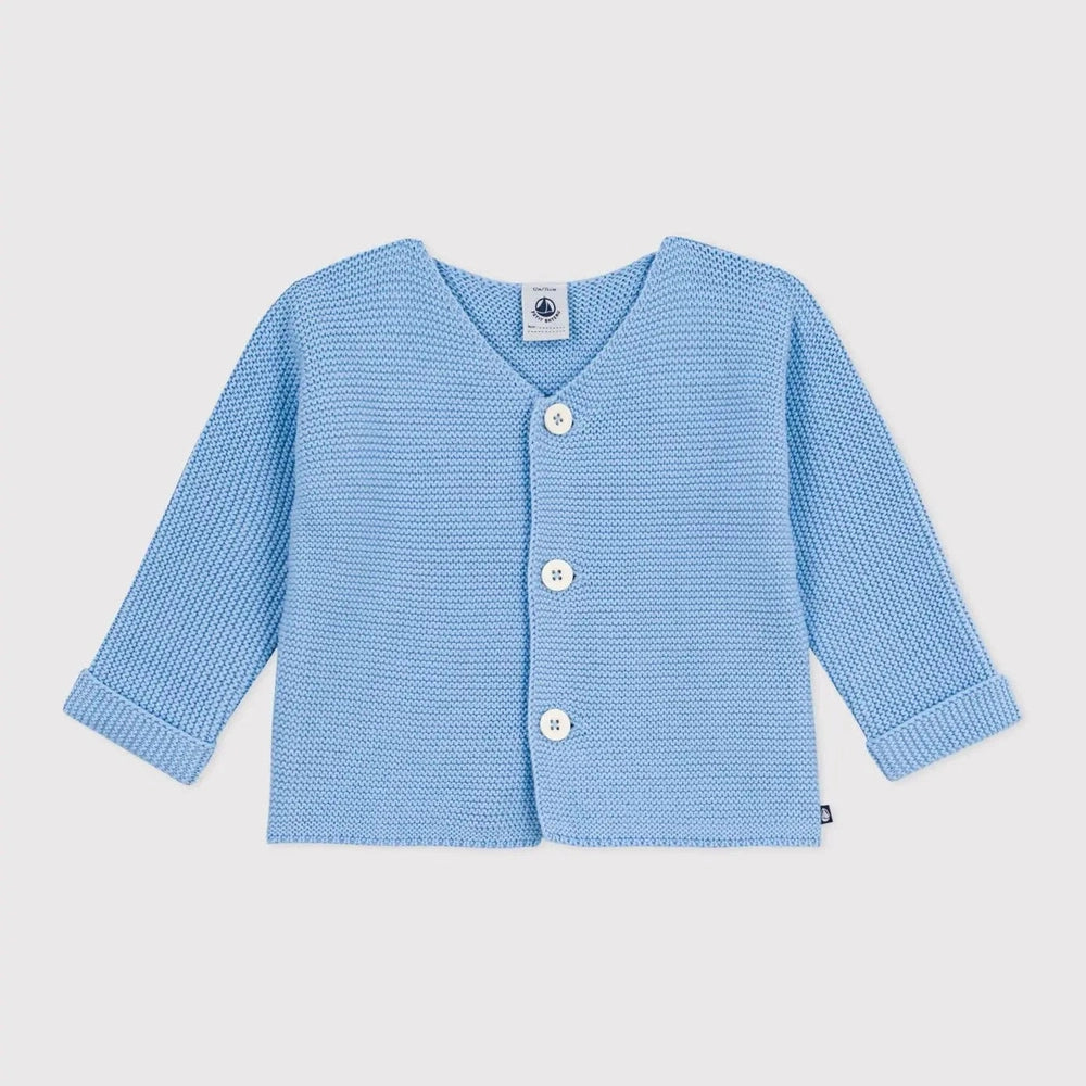 Petit Bateau | Petit gilet bleu en coton tricoté en point côtelé pour bébé