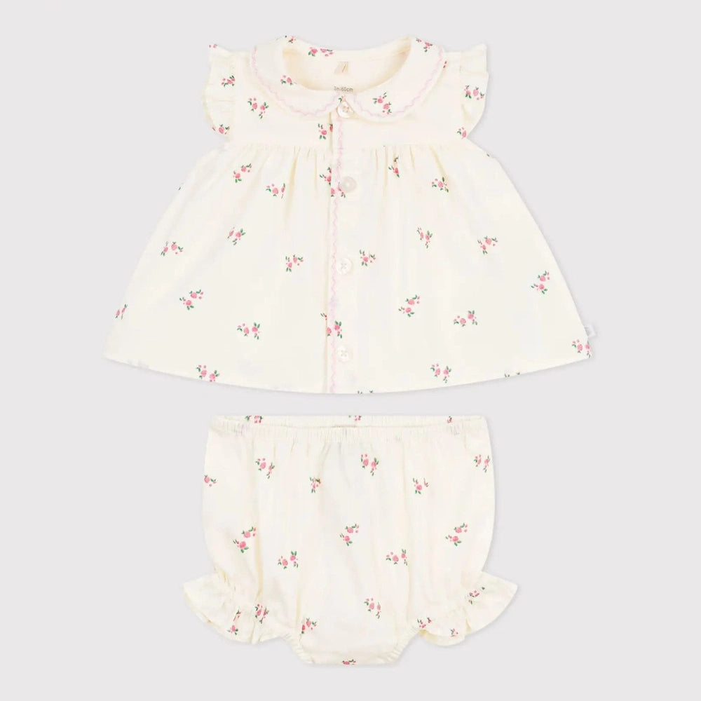 Petit Bateau | Ensemble bébé 2 pièces en coton, avec blouse et bloomer à imprimé fleuri