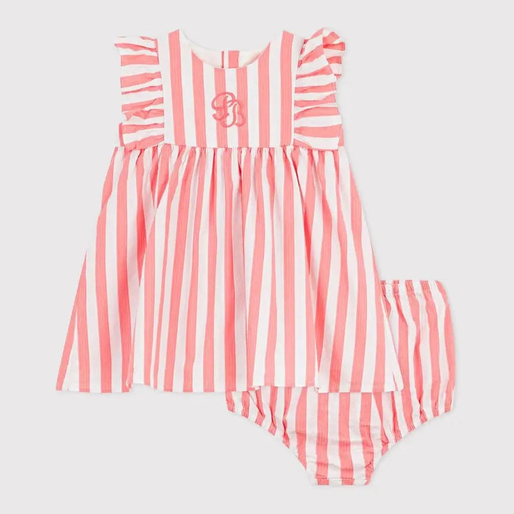 Petit Bateau | Robe bébé rayée en coton sans manches avec bloomer